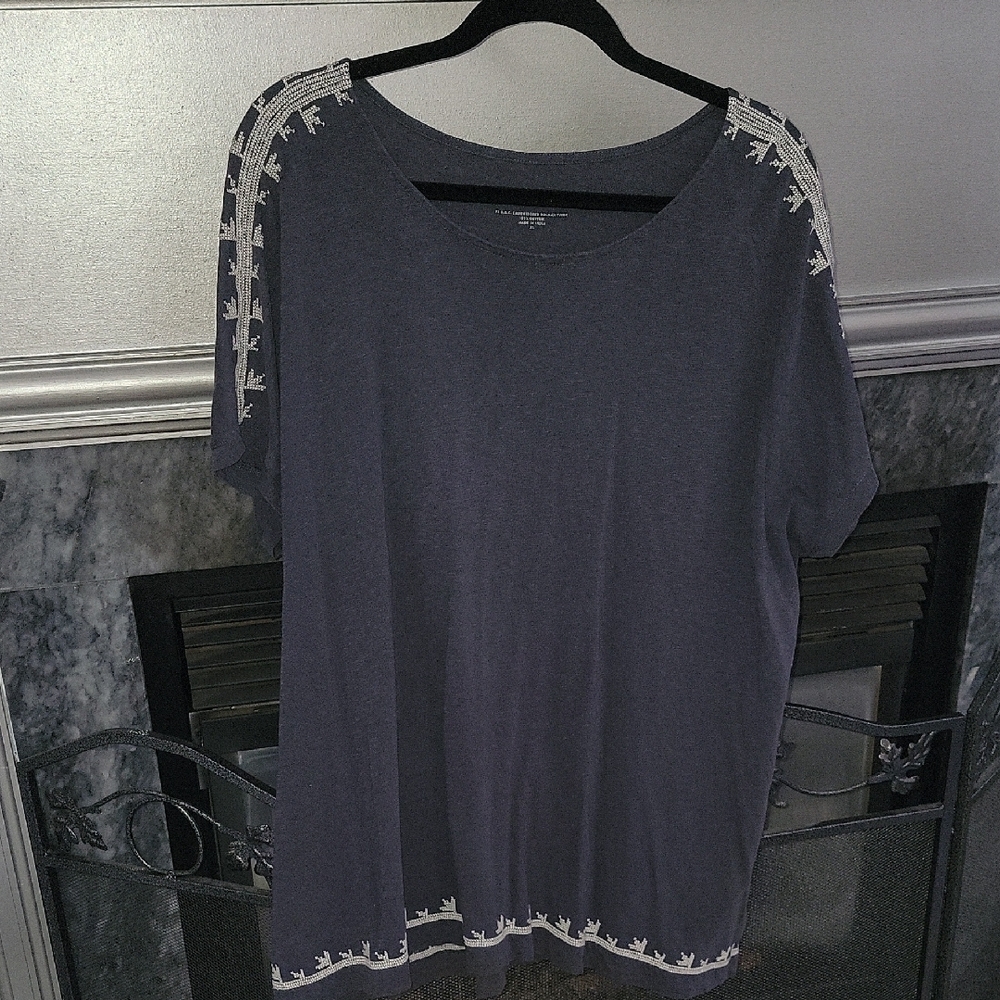 J.Jill Gray Top with Cream Embroidery